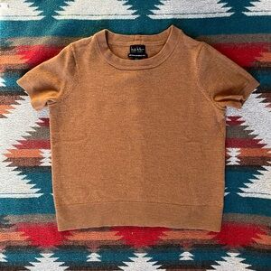 Nicole Miller Camel 100% Extra Fine Merino Wool Shortsleeved Sweater
